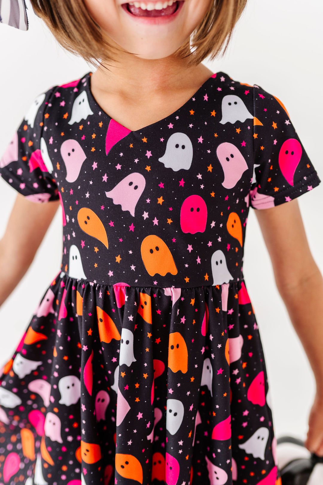 details of ghost print halloween dress for girls