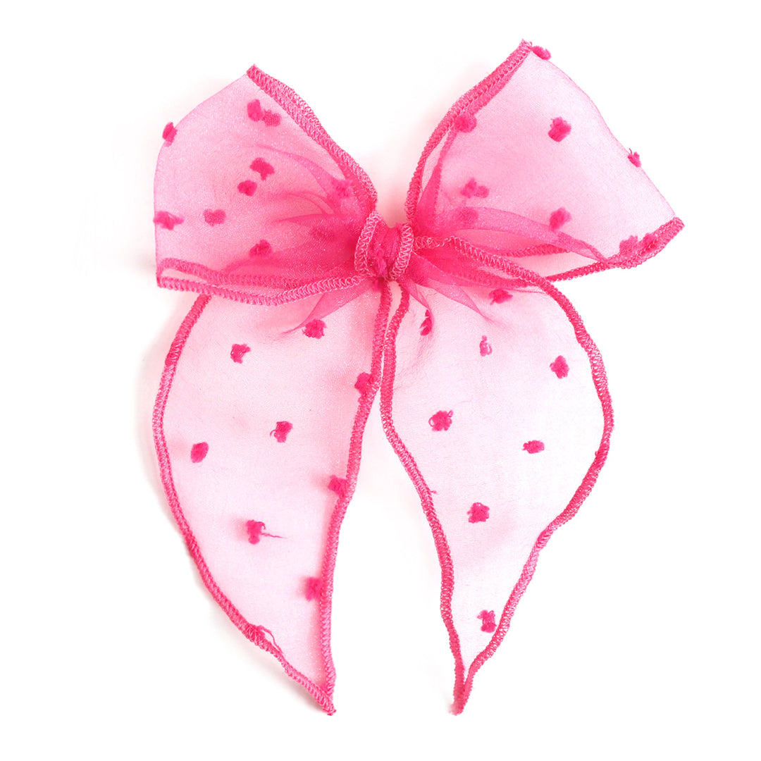 hot pink sheer dot hair bow on clip