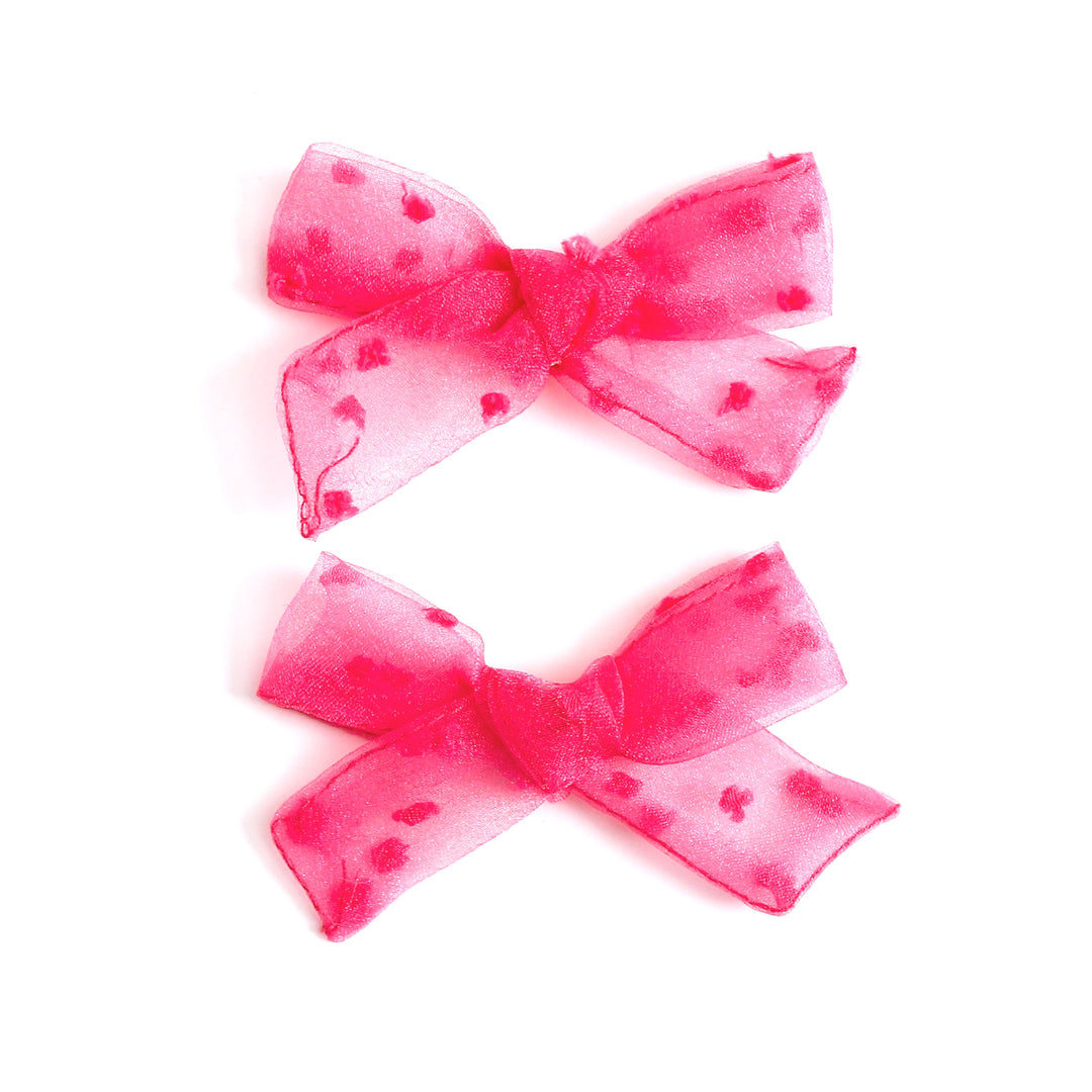 hot pink sheer dot pigtail bows