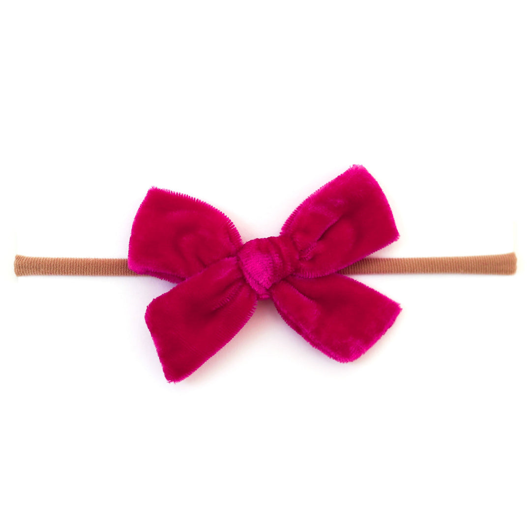 hot pink velvet baby bow on nylon headband