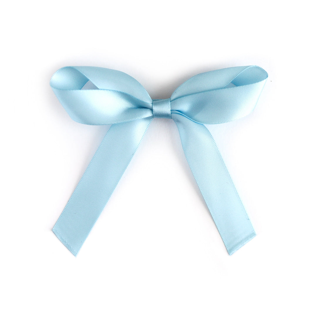 girl's light blue satin ribbon bow on clip to match 4th of July and summer outfits