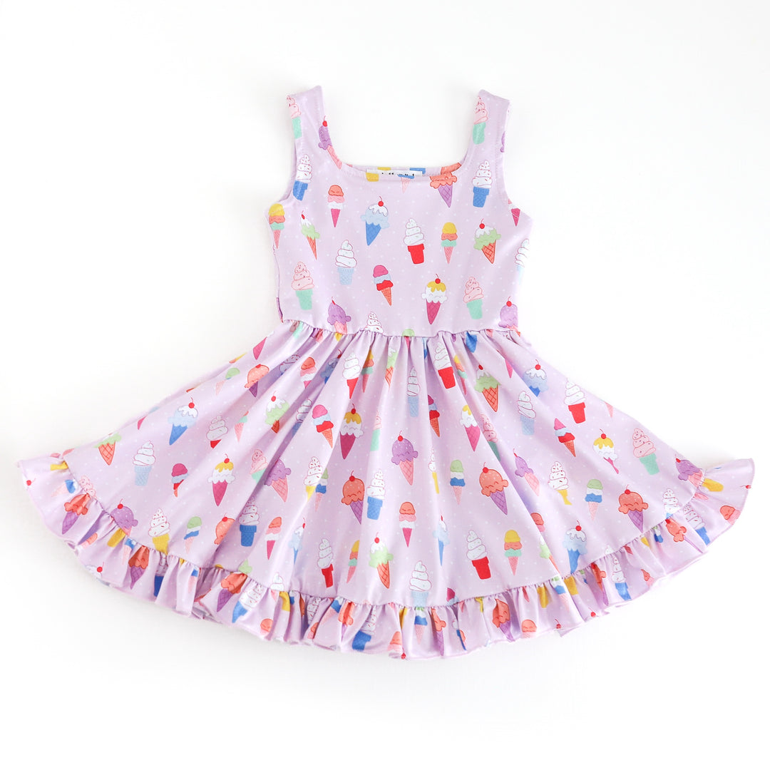 Girls' ice cream print sleeveless twirl dress Little Stocking Company Girls' ice cream print sleeveless twirl dress Little Stocking Company