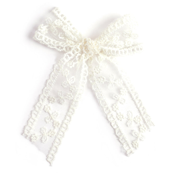 girls lace bow on clip in ivory