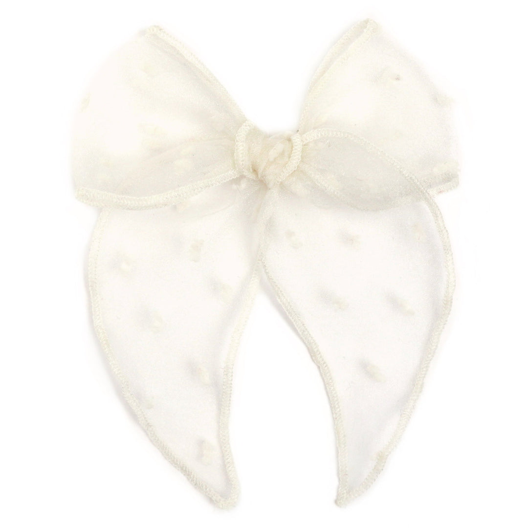 girls' ivory cream sheer mesh dot fabric hair bow