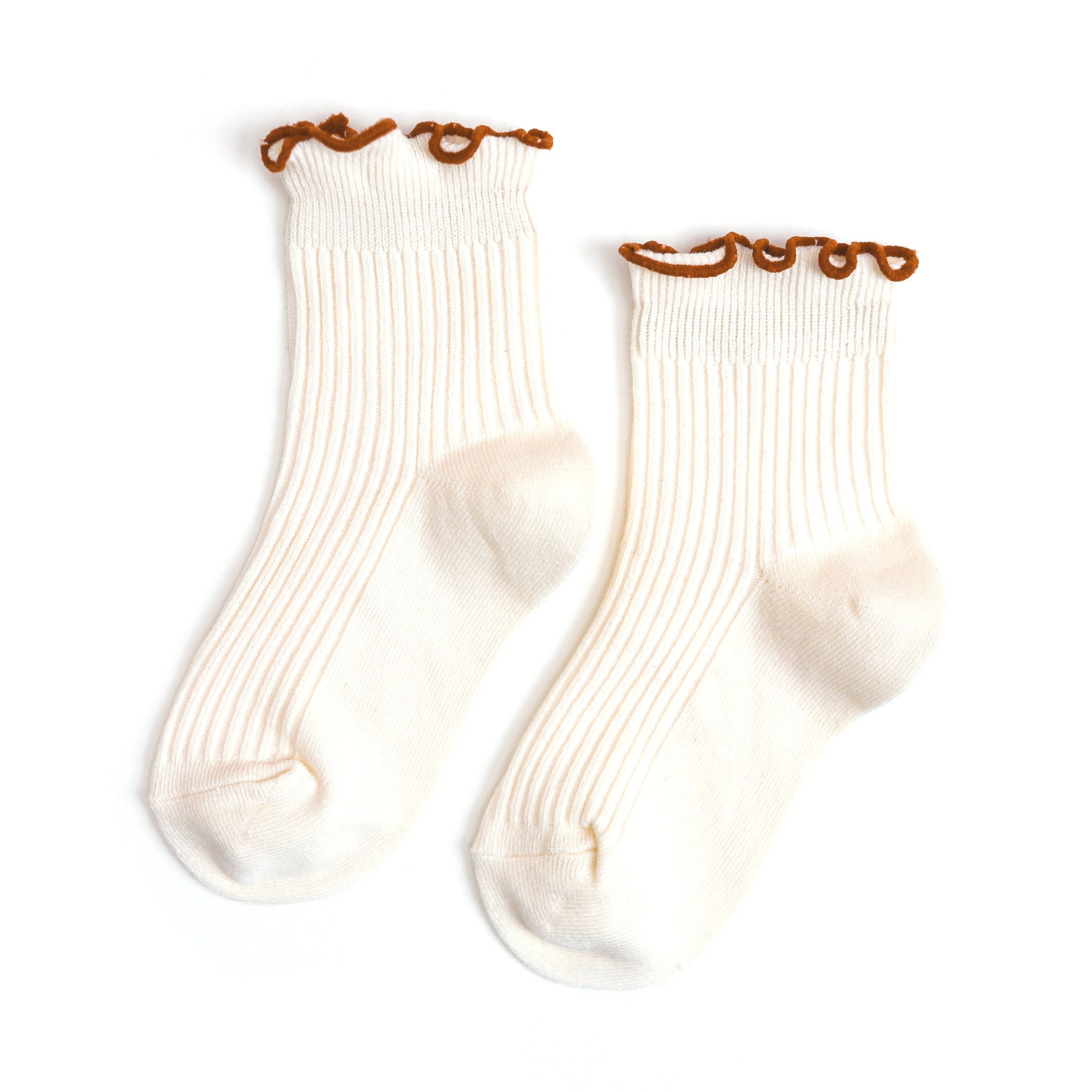 girls ivory and brown trim ribbed midi socks