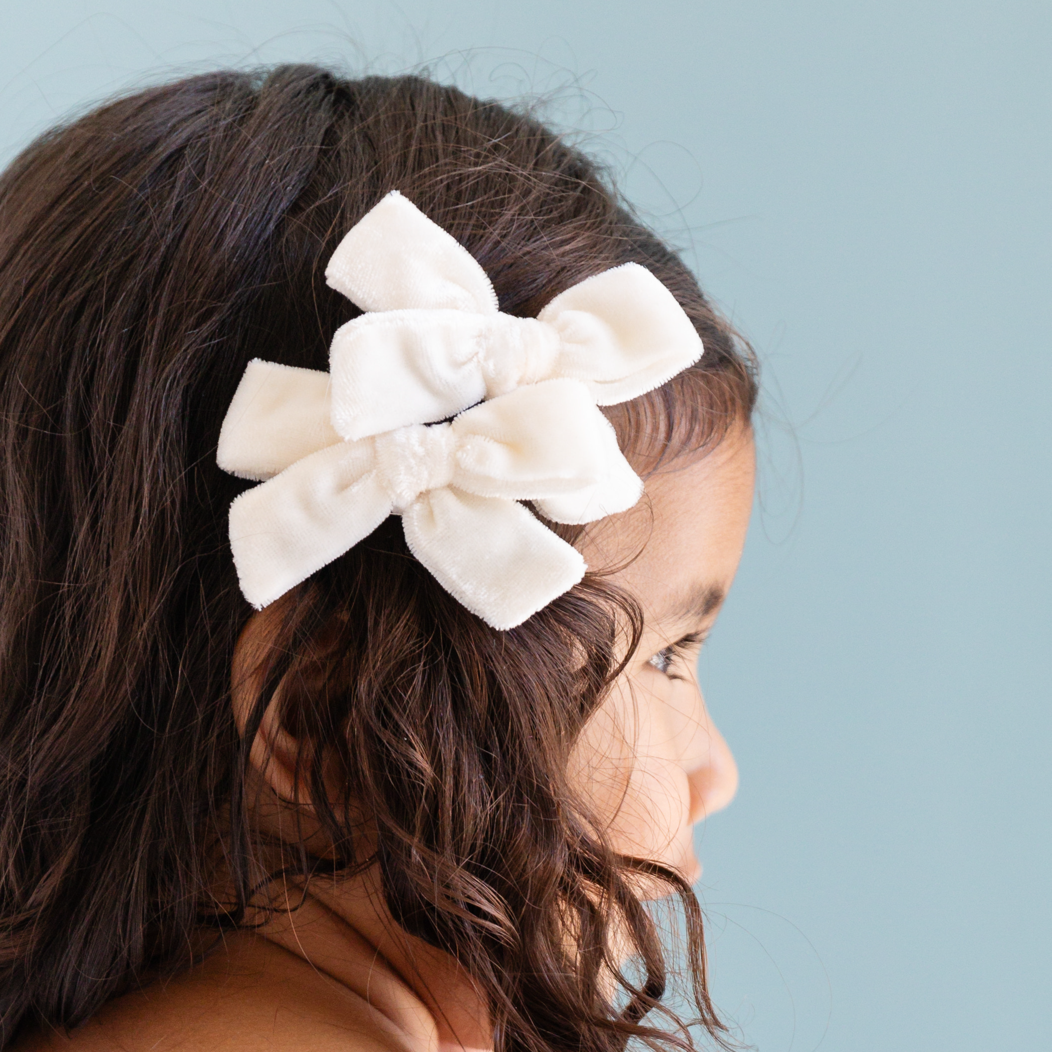 Pigtail Bows - Ivory Velvet