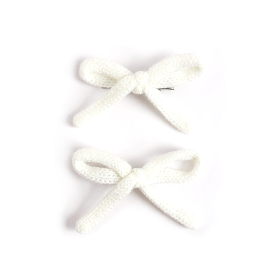 girls' yarn crochet hair bow clips in ivory