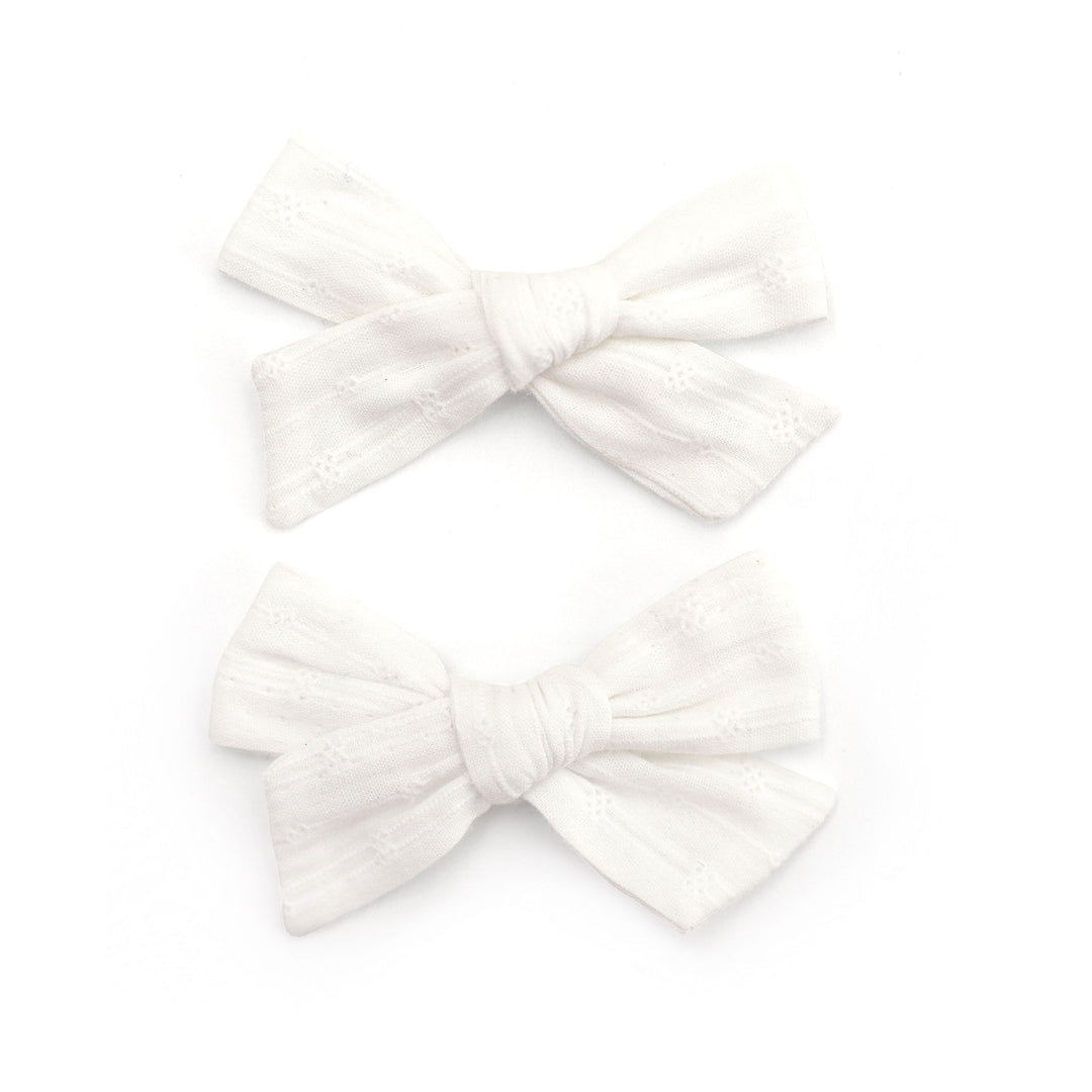 Pigtail Bows - Antique White Eyelet