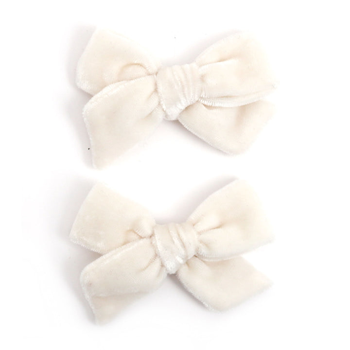 Pigtail Bows - Ivory Velvet