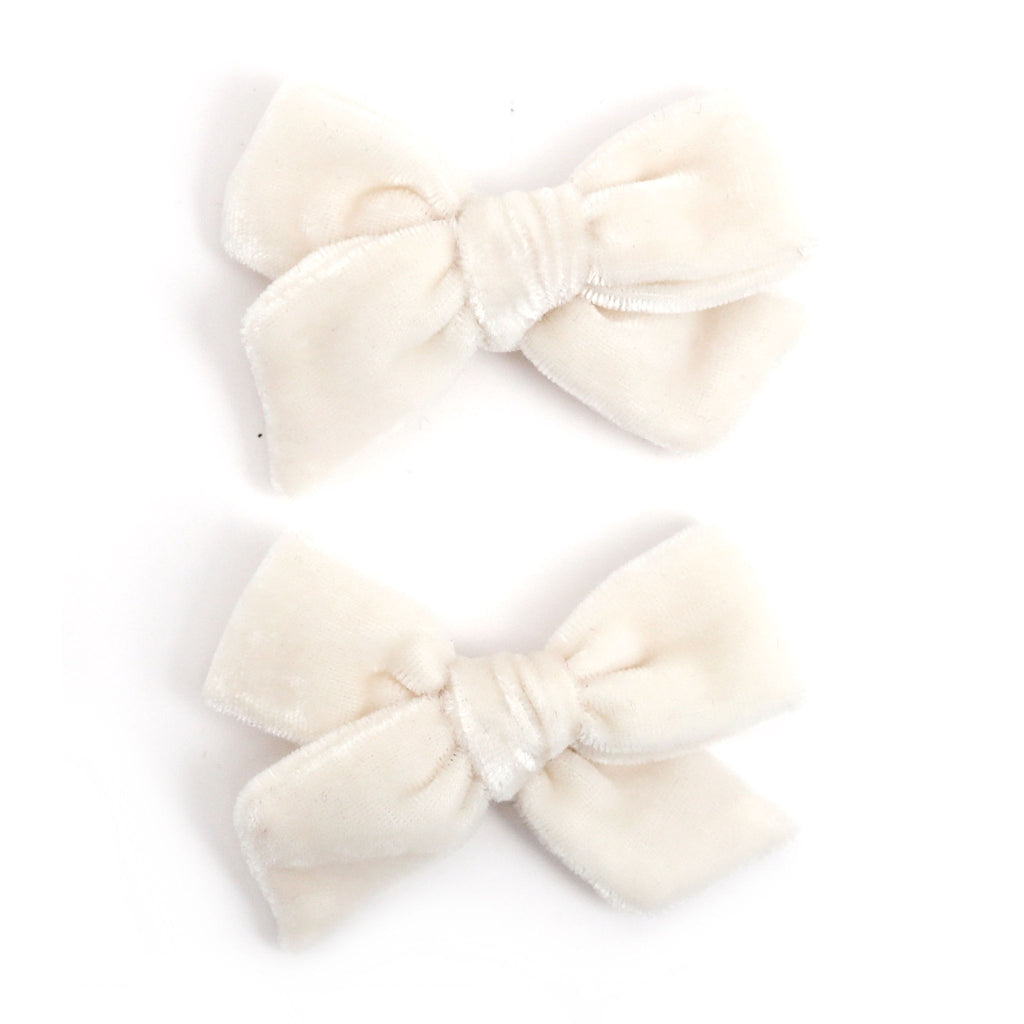 Pigtail Bows - Ivory Velvet – Little Stocking Company