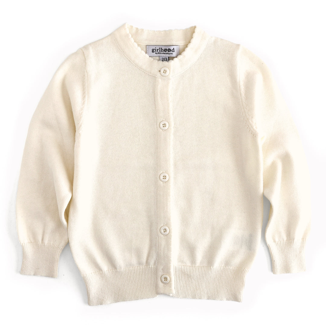 girls' light cream 100% cotton knit cardigan with buttons