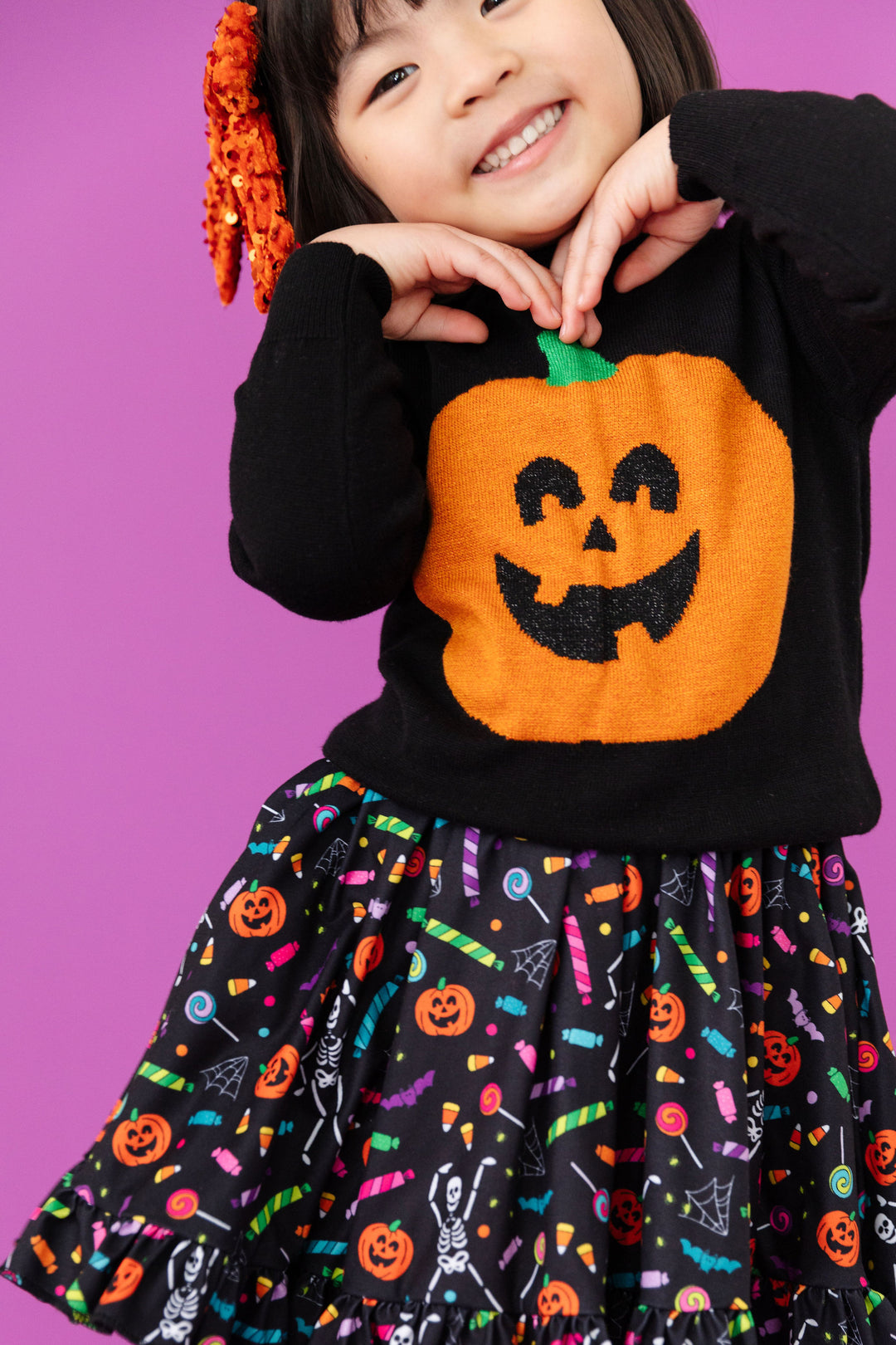 girls halloween outfit jack-o-lantern sweater with matching dress