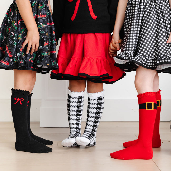 santa inspired girls knee high sock collection