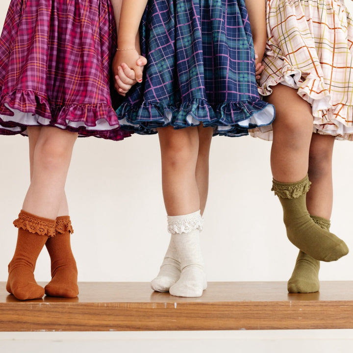 girls fall color midi socks with lace ruffle