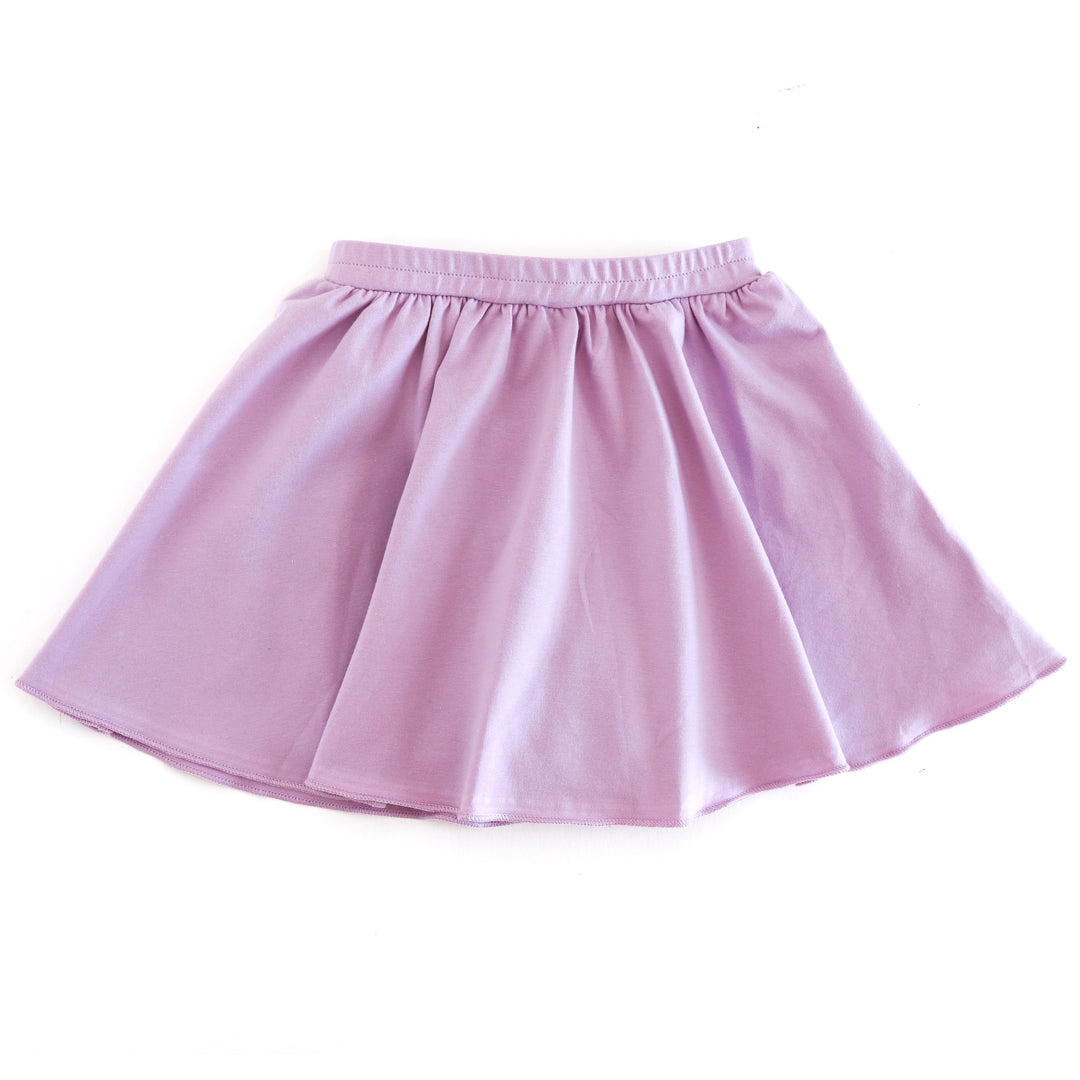 girls' light purple twirl skort with elastic waistband and built in shorts for spring