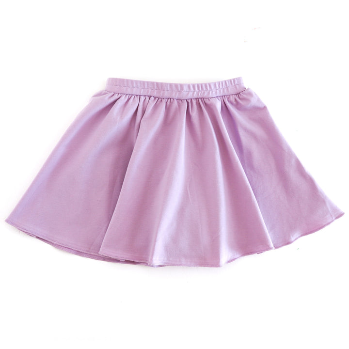 girls' light purple twirl skort with elastic waistband and built in shorts for spring