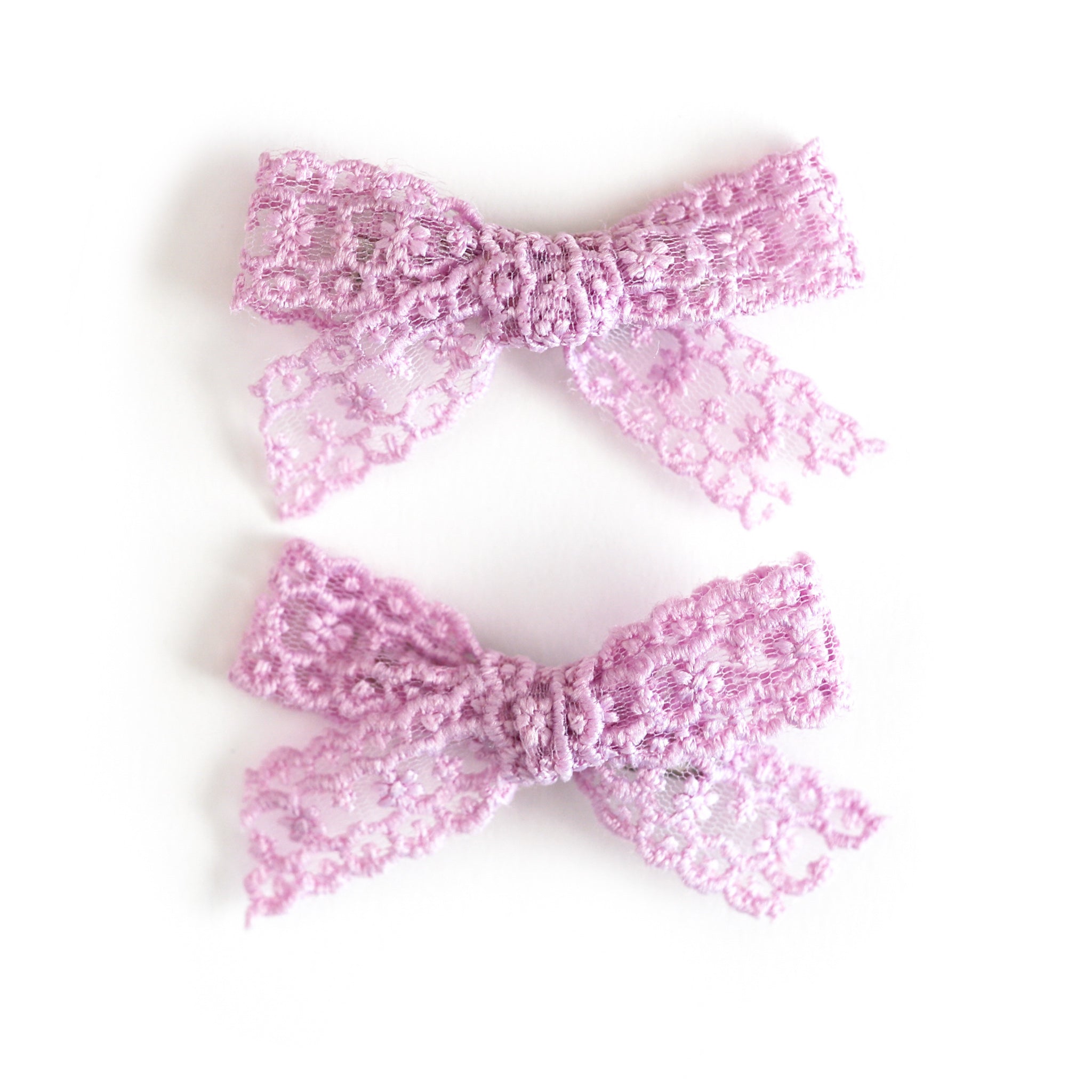 girls' lavender lace pigtail bows on alligator clips for spring
