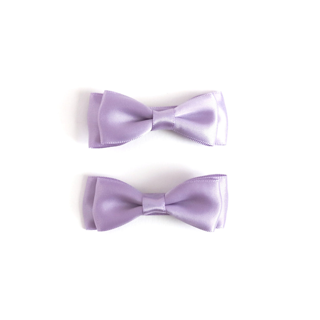 girls lavender satin pigtail bows on clips