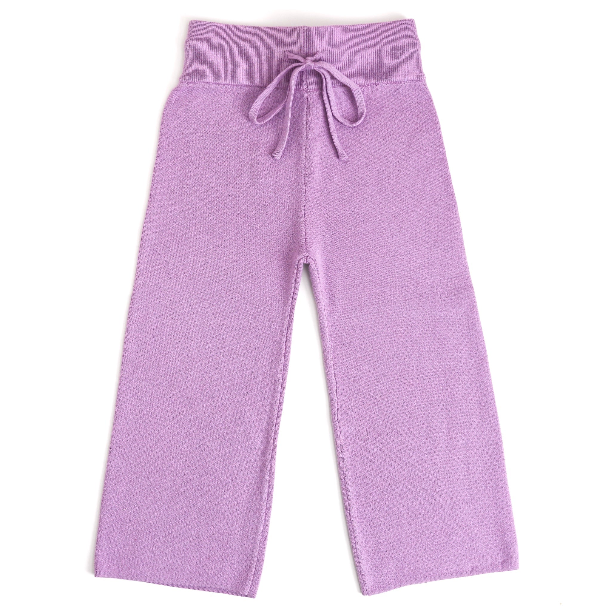 cotton knit sweater pants with adjustable drawstring waistband in lavender