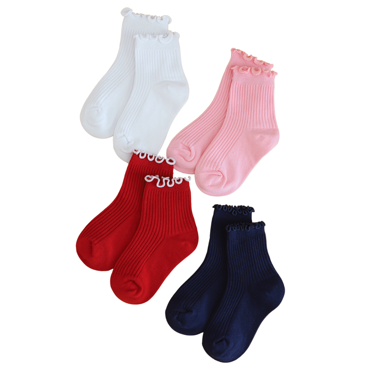 Ribbed Lettuce Trim Midi Socks