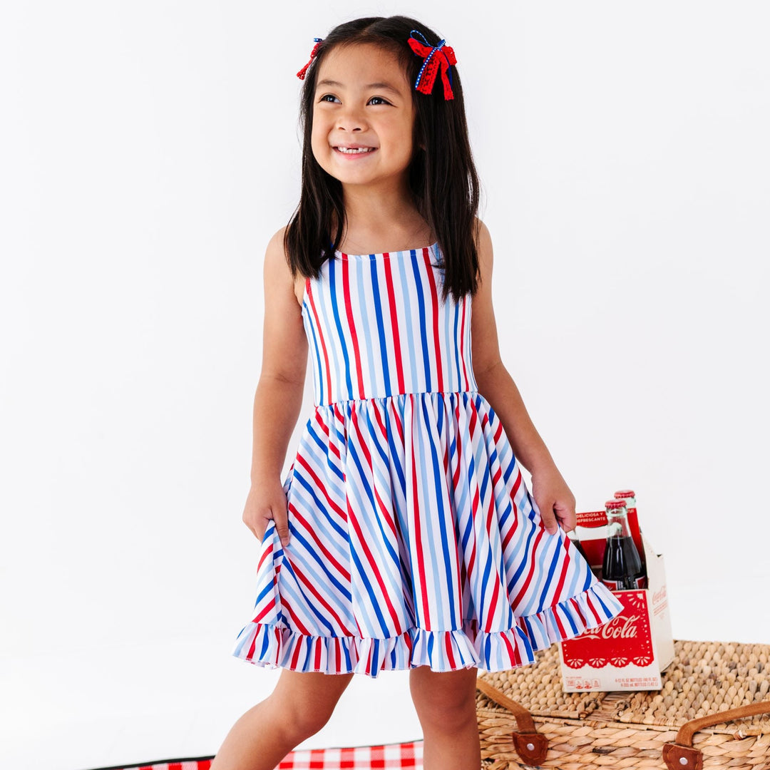 Girls 4th of July Twirl Dresses & Matching Hair Bows Little Stocking Company Girls 4th of July Twirl Dresses & Matching Hair Bows Little Stocking Company