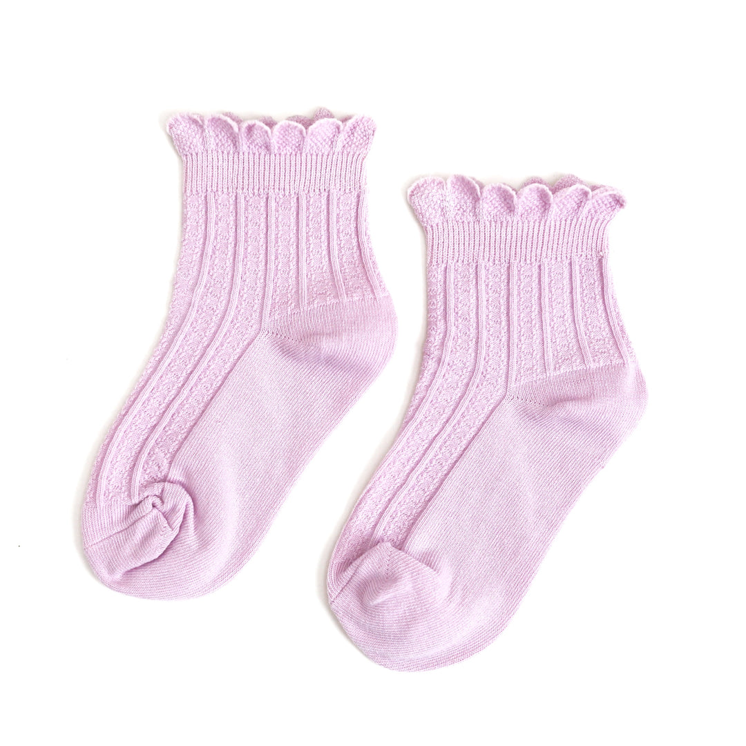 girl's pastel purple midi socks with scalloped trim