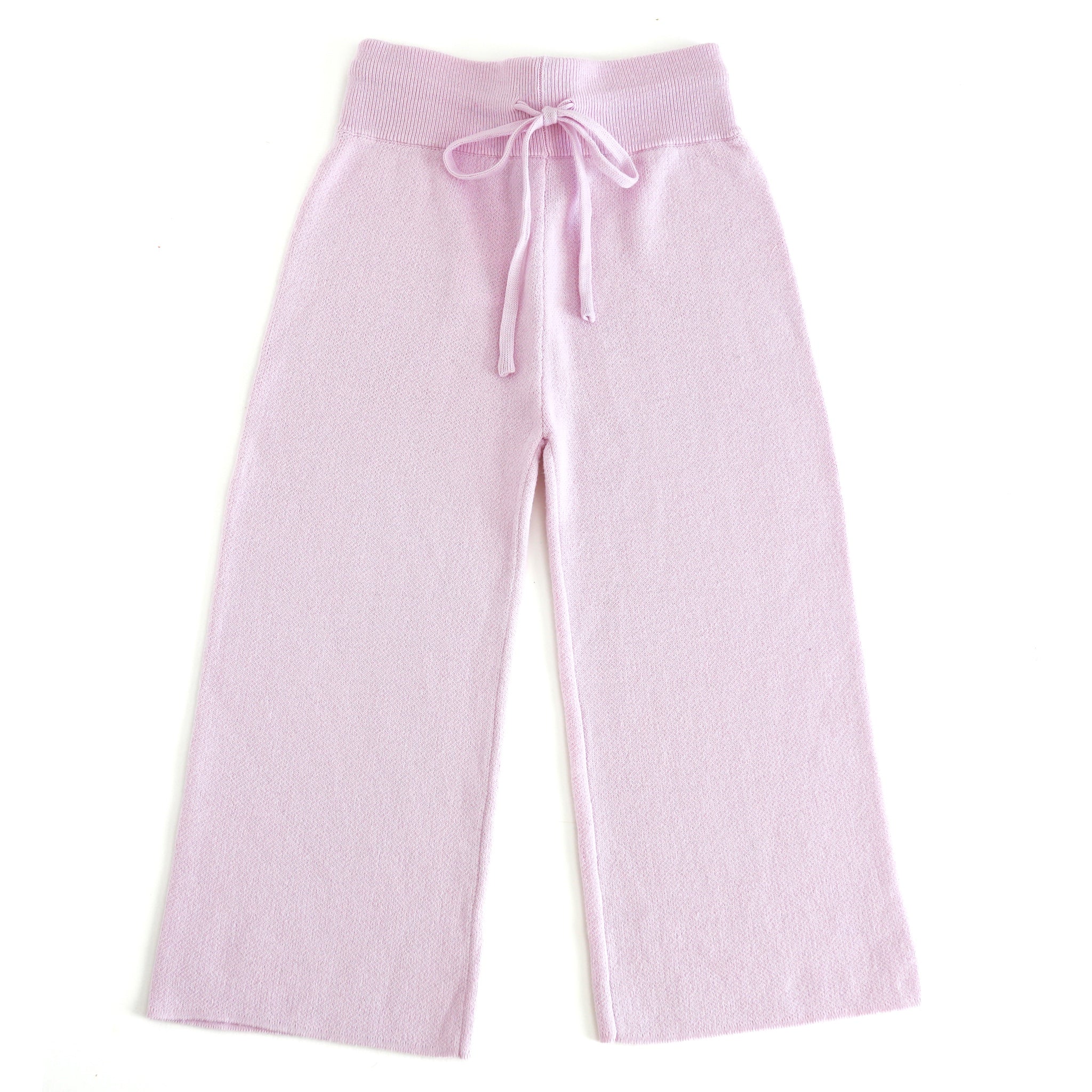 girls' light purple cotton knit sweater pants with drawstring waist to match spring collection