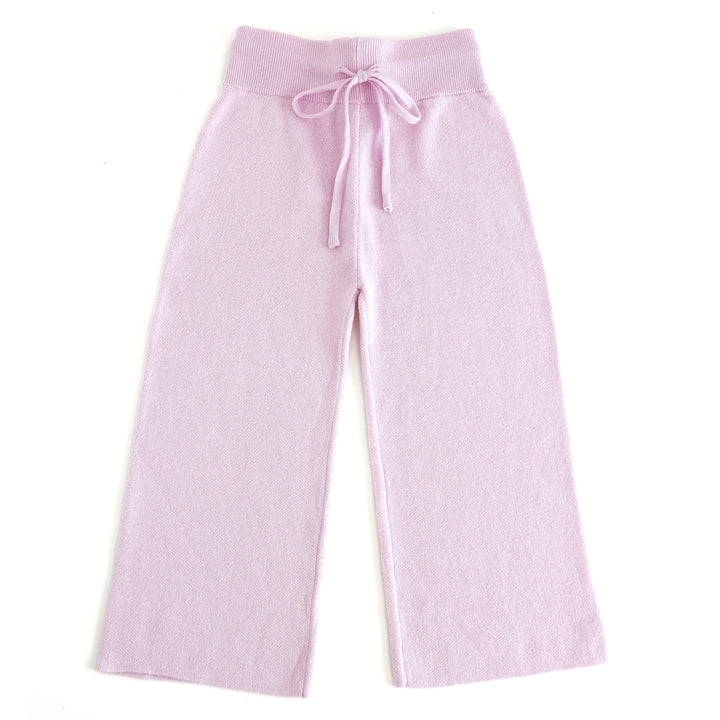 girls' light purple cotton knit sweater pants with drawstring waist to match spring collection