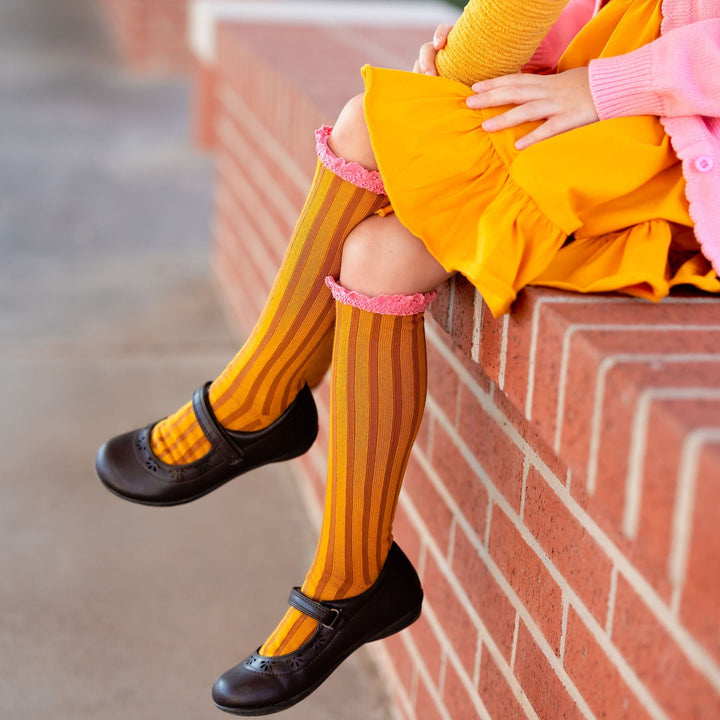 Pencil Lace Top Knee High Socks