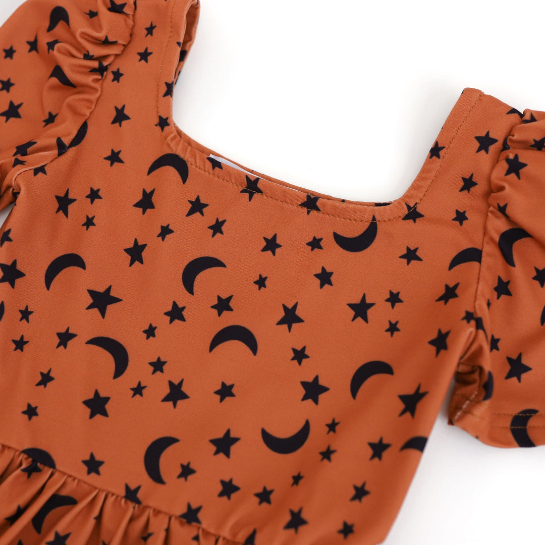 girls' moon and star print halloween dress detail