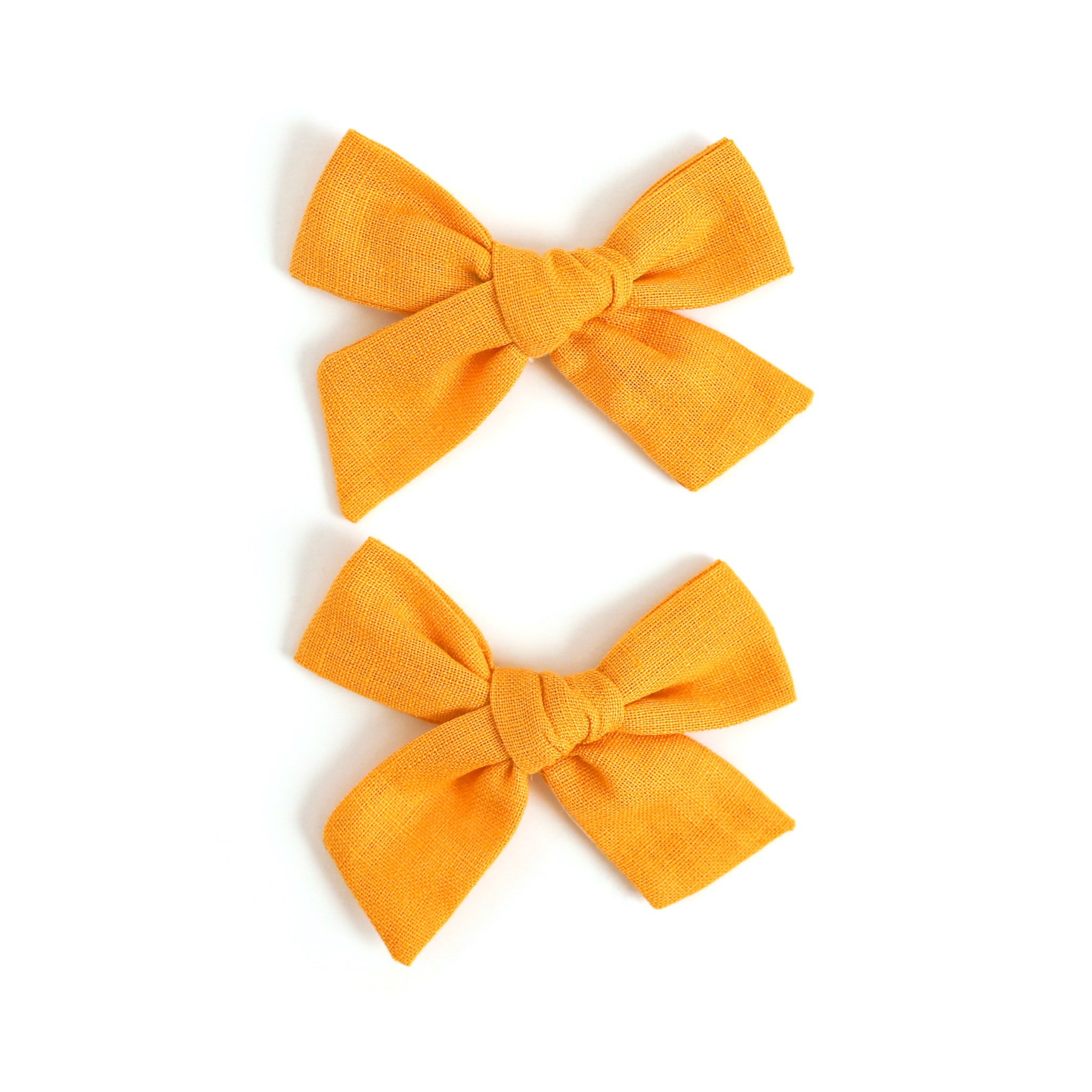 girls' back to school linen hair bow clips in marigold yellow