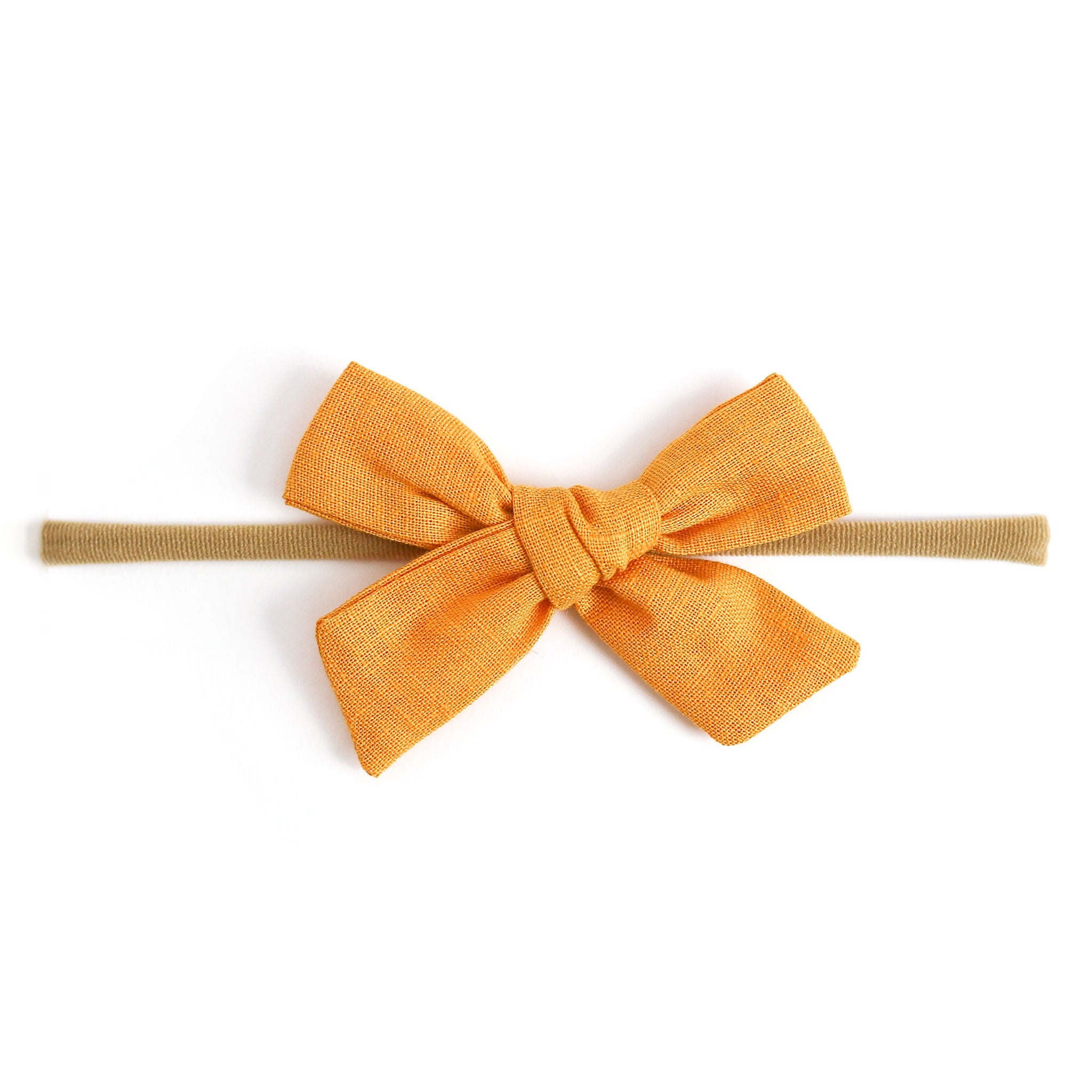 marigold yellow linen baby bow on nylon headband