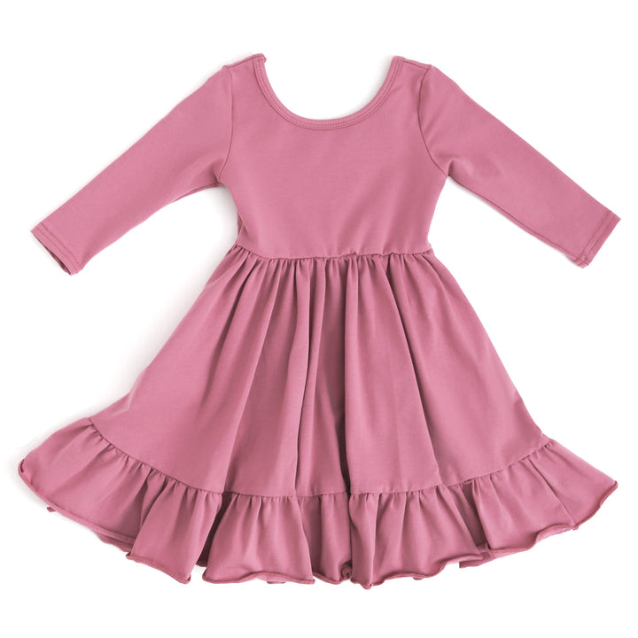 mauve pink long sleeve cotton twirl dress with pockets