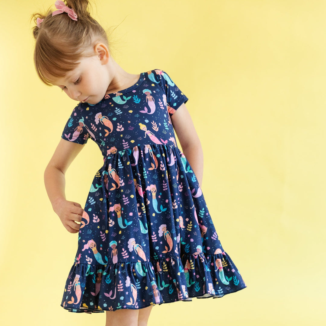Girls' Mermaid Print Twirl Dress Little Stocking Company Girls' Mermaid Print Twirl Dress Little Stocking Company