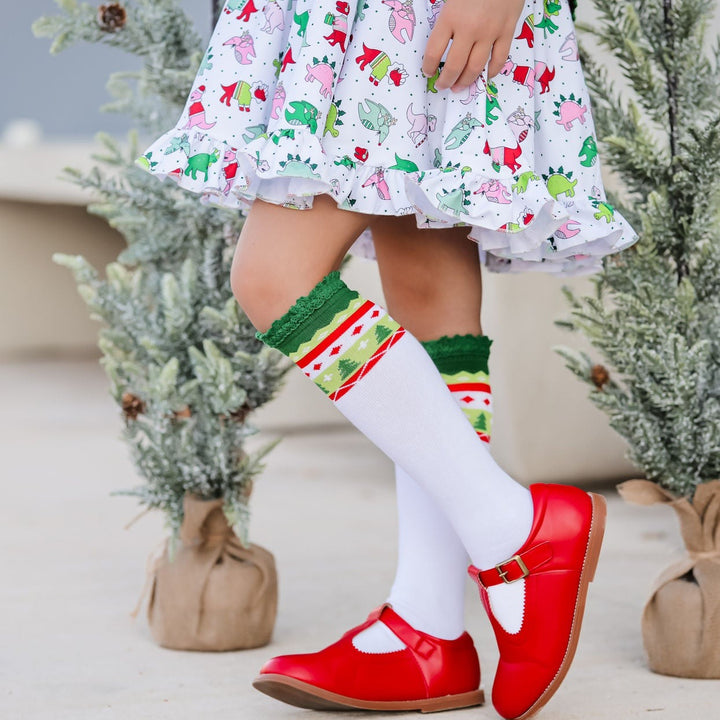 bright merry fair isle knee high socks for girls