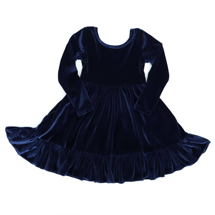 girls navy velvet twirl dress