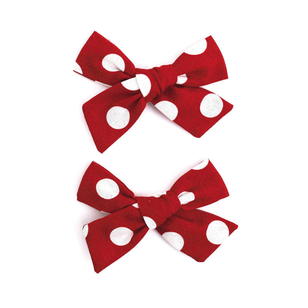 red and white polka dot pigtail hairbows