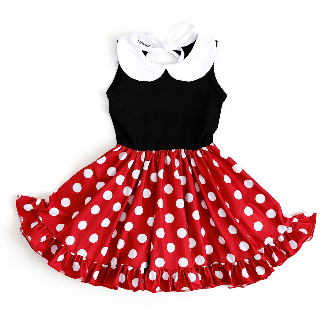 little girls tank style twirl dress inspired by minnie mouse