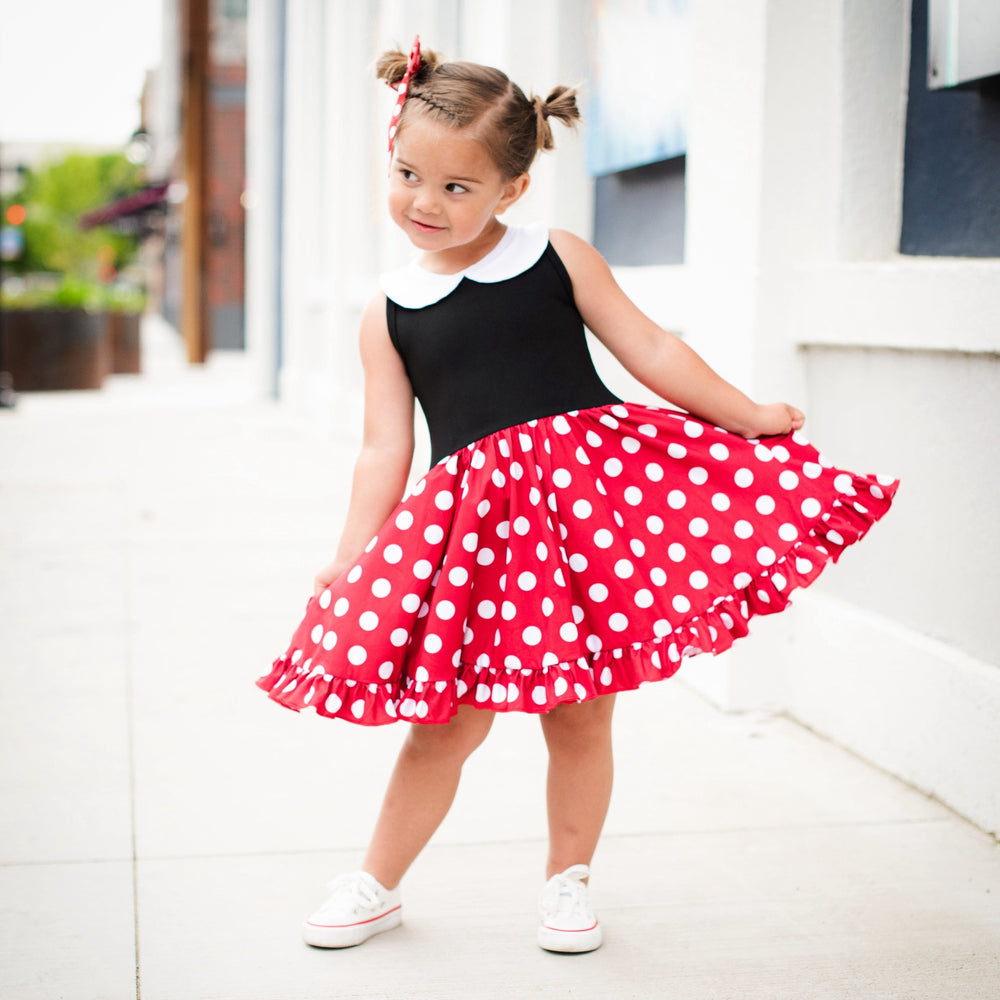 little girl wearing minnie inspired tank top style twirl dress