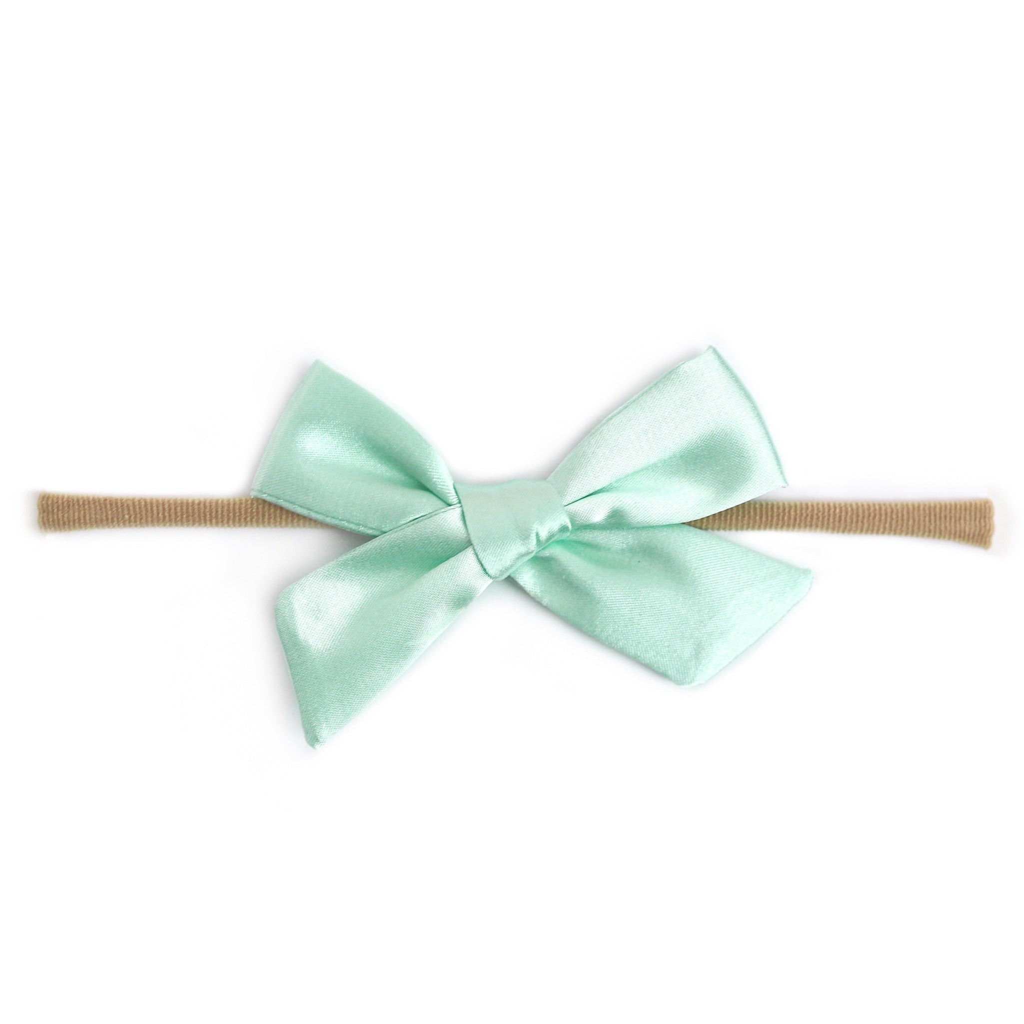 light mint satin bow on soft nylon band for baby girl pastel Christmas