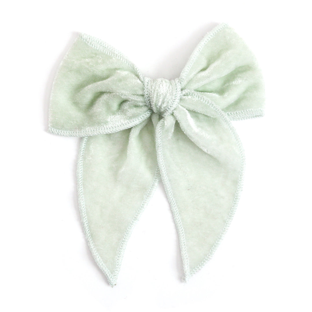 girls velvet pastel green Christmas bow on clip