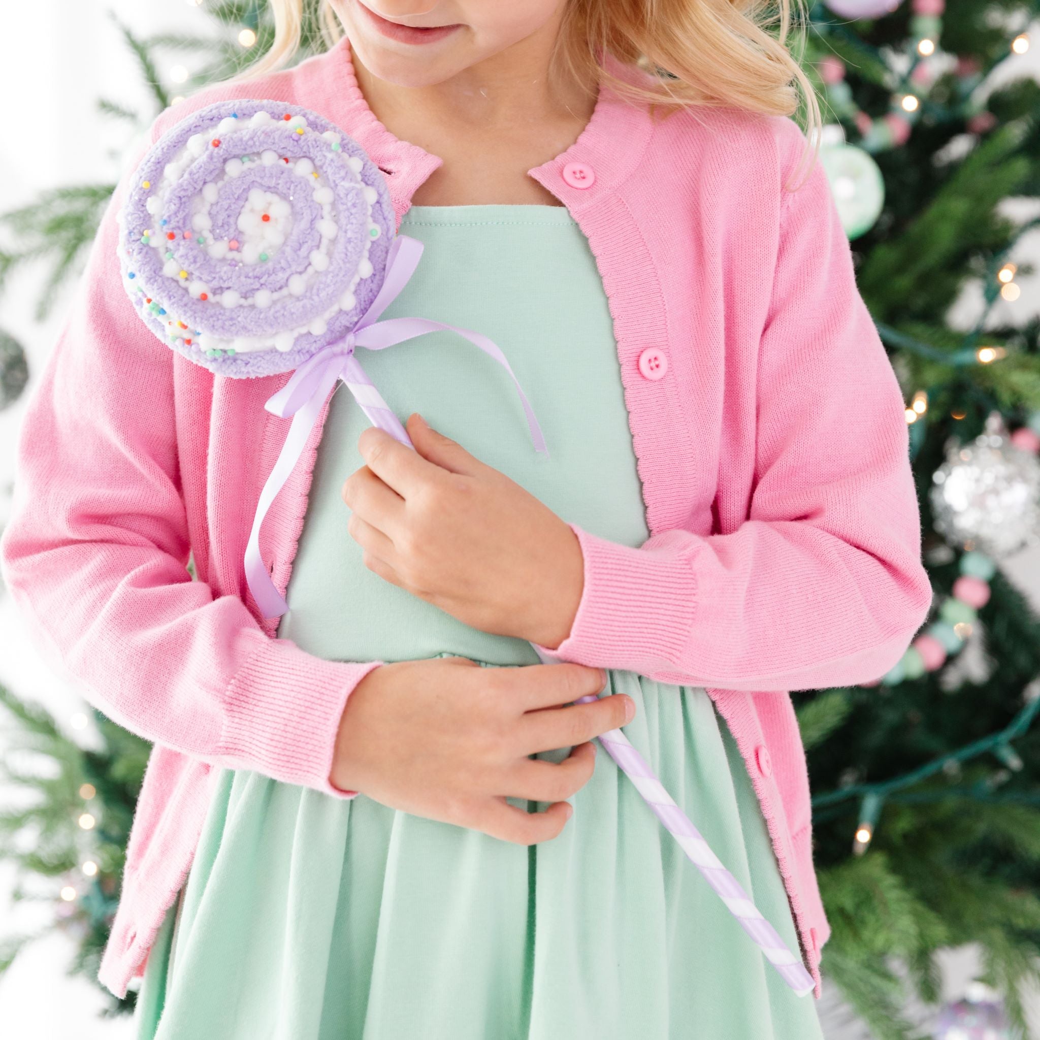 girls pastel christmas dress and sweater mint green and pink