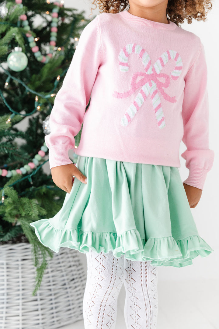 girls matching mint and pink candy cane sweater and dress set