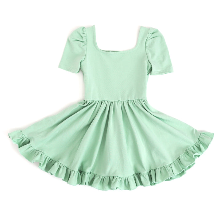 girls mint green twirl dress with square neckline