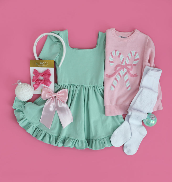 girls mint and pink pastel christmas outfit