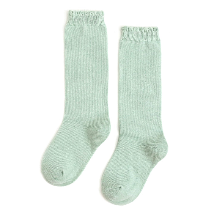 little girls scalloped knee high socks in pastel green