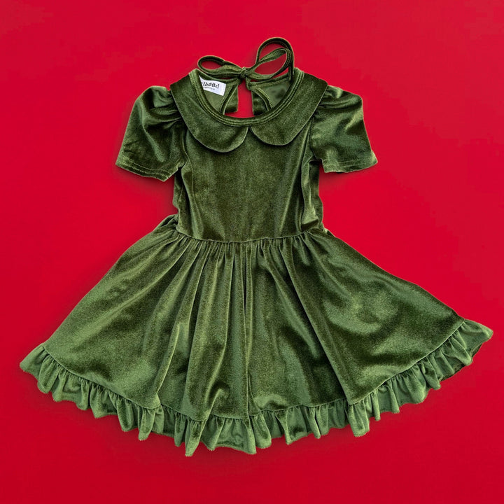 girls green velvet christmas dress