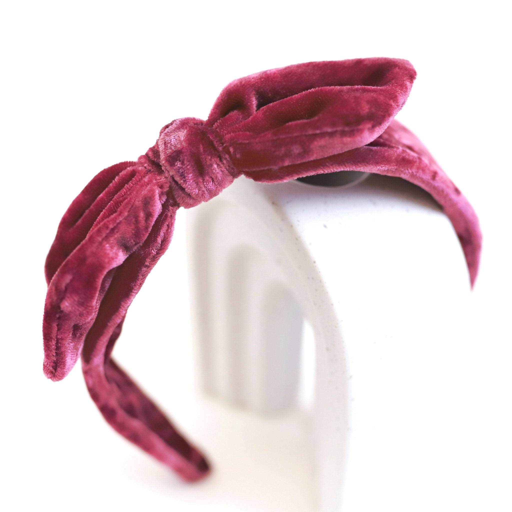 berry pink velvet bow headband