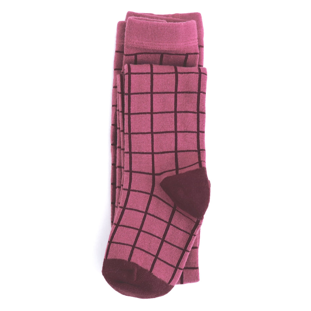 girls cute mulberry tights with burgundy grid pattern