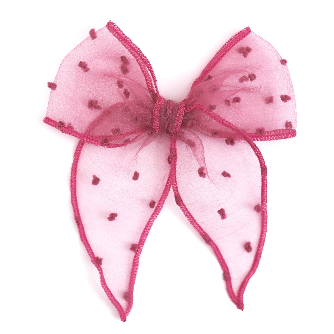 girls mulberry pink sheer mesh dot hair bow